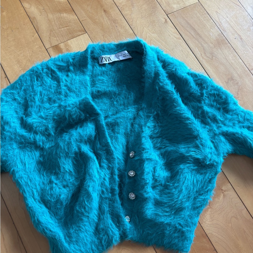 Zara Turquoise Fuzzy Sweater